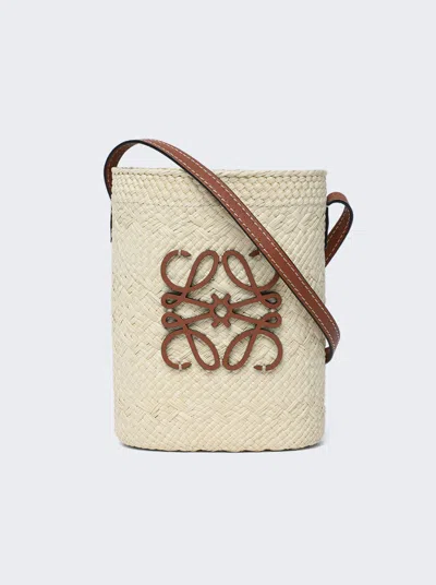 Loewe + Paula's Ibiza Square Pocket Leather-trimmed Raffia Bucket Bag In Natural And Tan