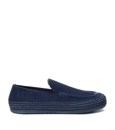 Loewe X Paula's Ibiza Suede-raffia Rio Loafers In Blue
