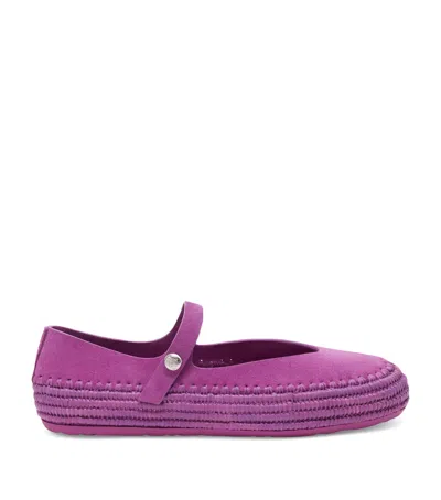 Loewe X Paula's Ibiza Suede-raffia Rio Mary Janes In Purple