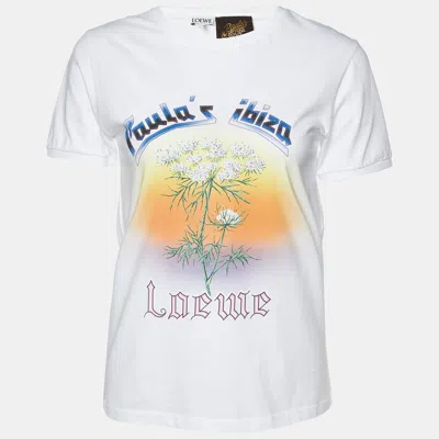 Pre-owned Loewe X Paula's Ibiza White Printed Cotton Crew Neck T-shirt S