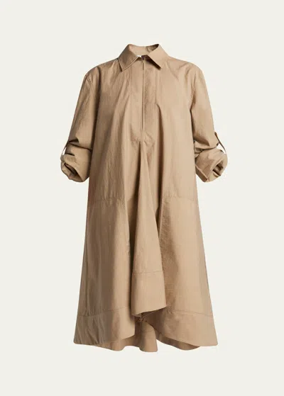 Loewe X Paula Ibiza Wrap Tunic Dress With Rolled Cuff Sleeves In Havana