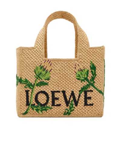Loewe X Paula S Ibiza Embroidered Small Raffia Tote Bag In Brown