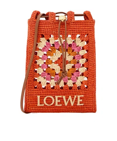 Loewe X Paula S Ibiza Raffia Cross-body Pouch In Red