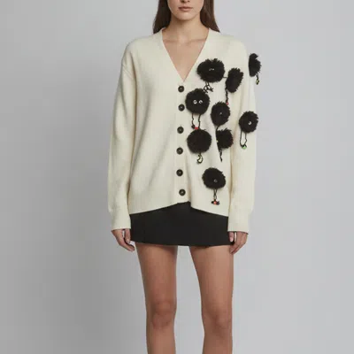 Pre-owned Loewe X Spirited Away White Pom-pom Embellished Knit Cardigan S