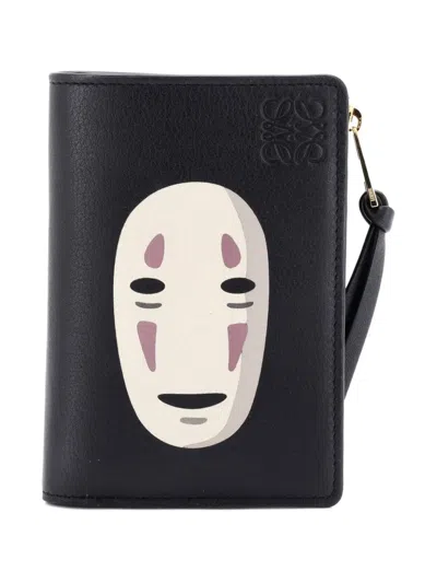 Pre-owned Loewe X Studio Ghibli Bifold Wallet Printed Leather Compact Small Wallets In Black