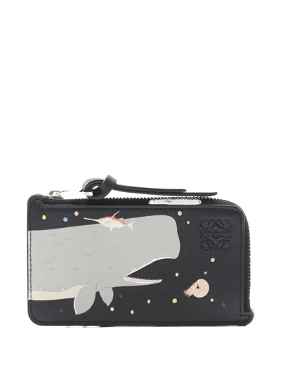 Pre-owned Loewe X Suna Fujita 2010s Printed Leather Card Case In Black