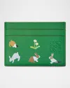 Loewe X Suna Fujita Bunnies Leather Card Holder In 4748 Tropical Green