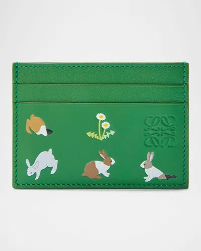 Loewe X Suna Fujita Bunnies Leather Card Holder In 4748 Tropical Green