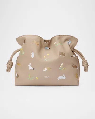 Loewe X Suna Fujita Flamenco Bunnies Printed Clutch Bag In Sand