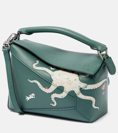Loewe X Suna Fujita Puzzle Edge Octopus Mini Crossbody Bag In Green