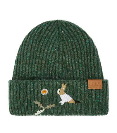 Loewe X Suna Fujita Wool-blend Bunny Beanie In Green