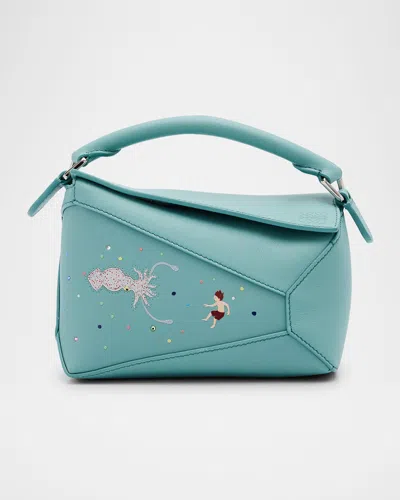 Loewe X Sunna Fujita Puzzle Edge Mini Squid-print Shoulder Bag In Leather In Water