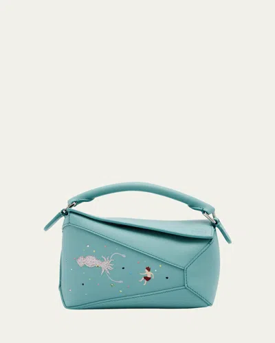 Loewe X Sunna Fujita Puzzle Edge Mini Squid-print Shoulder Bag In Leather In Water