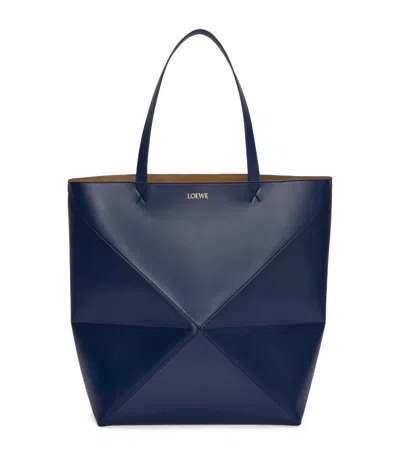 Loewe Xl Leather Puzzle Fold Tote Bag In Blue