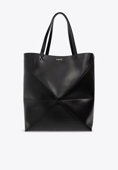 Loewe Xl Puzzle Fold Leather Tote Bag In Black