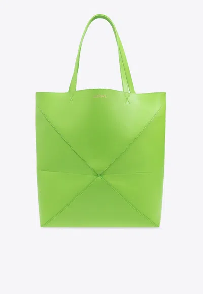 Loewe Xl Puzzle Fold Leather Tote Bag In Green