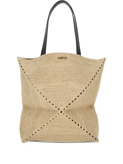Loewe Xl Puzzle Fold Raffia Tote Bag In Neutral