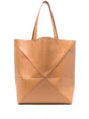 Loewe Puzzle Fold Medium Tote Bag In Shiny Leather In Neutrals