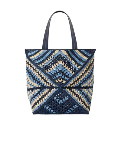 Loewe Xl Puzzle Fold Tote In Raffia In Blue