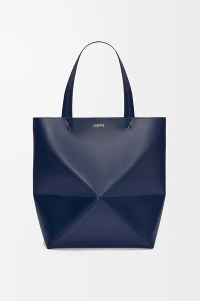 Loewe Xl Puzzle Fold Tote In Shiny Leather Skin For Man In Blue