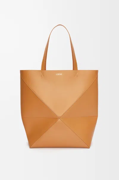 Loewe Xl Puzzle Fold Tote In Shiny Leather Skin For Man In Orange