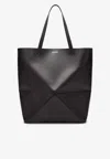 Loewe Puzzle Fold Medium Tote Bag In Shiny Leather In Gray