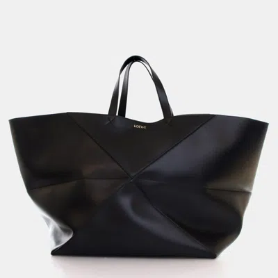 Pre-owned Loewe Xxl Black Calfskin Puzzle Fold Tote