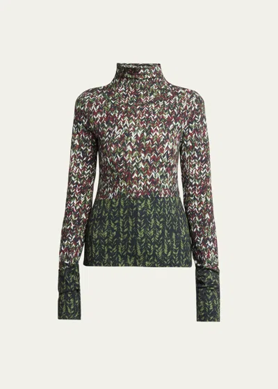 Loewe Yarn Print Jersey Mock-neck Top In Kha Mlti