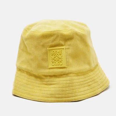 Pre-owned Loewe Yellow Cotton Corduroy Anagram Patch Bucket Hat Size 58