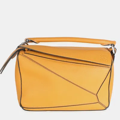 Pre-owned Loewe Yellow Grained Calfskin Small Puzzle Bag