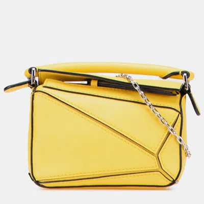 Pre-owned Loewe Yellow Nano Calfskin Puzzle Satchel