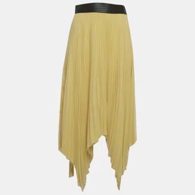 Pre-owned Loewe Yellow Plisse Leather Waist High-low Hem Skirt M