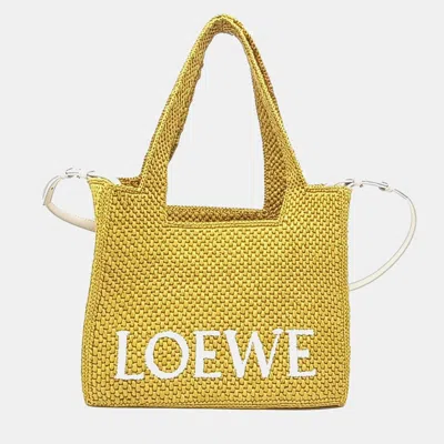 Pre-owned Loewe Yellow Raffia Font Tote Bag Medium
