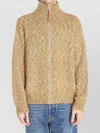 Loewe Zip Front Knitted Cotton Blend Cardigan In Brown