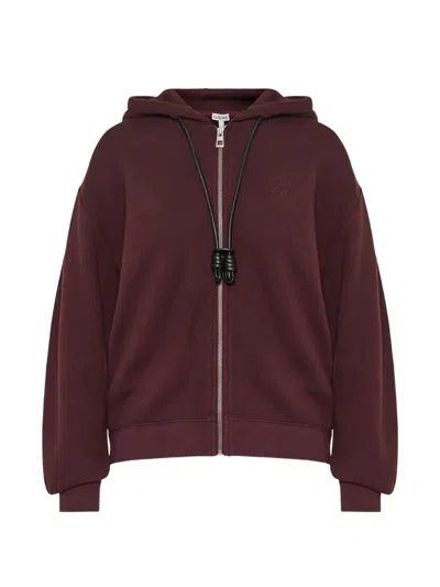 Loewe Zip Hooded Sweater In Burgundy