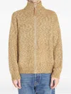 Loewe Zip Front Knitted Cotton Blend Cardigan In Brown