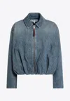 Loewe Balloon Zip-up Drawstring Denim Jacket In Blue