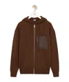 Loewe Wool-blend Leather-pocket Hoodie In Brown