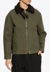 Loewe Shearling And Leather-trimmed Garment-dyed Cotton-twill Jacket In Green