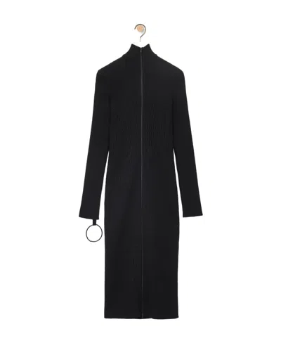 Loewe Zip Up Midi Dress In Wool In Black
