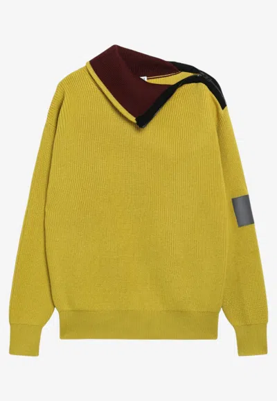 Loewe Zip-collar Asymmetric Sweater In Yellow