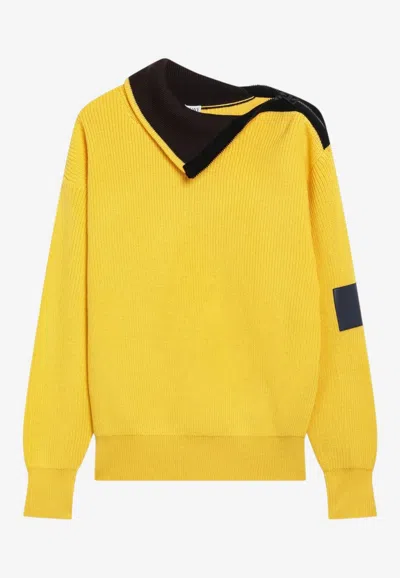 Loewe Zip-collar Asymmetric Sweater In Yellow