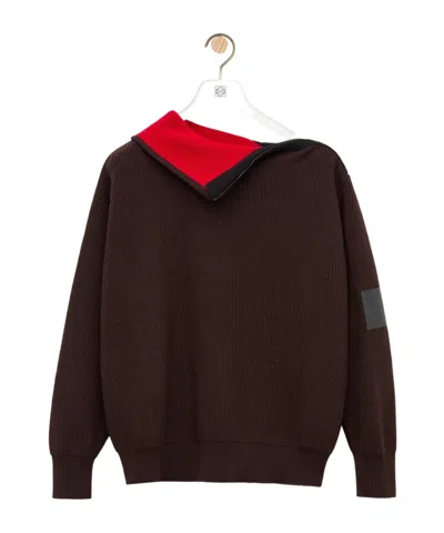 Loewe Zip-neck Patch Knitted Sweater In Brown