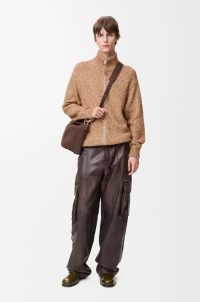 Loewe Zip-up Cardigan In Cotton, Linen And Wool Size: L For Man In Brown