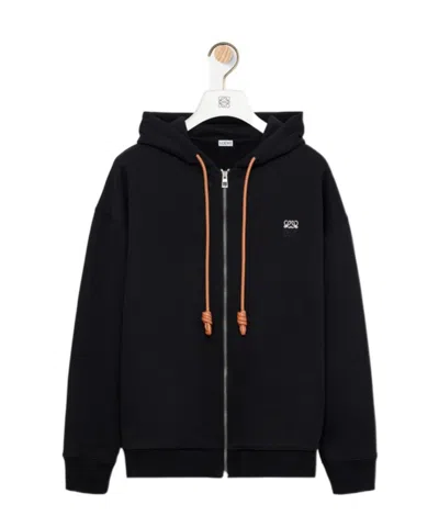 Loewe Anagram-embroidered Cotton-jersey Zip-up Hoodie In Black