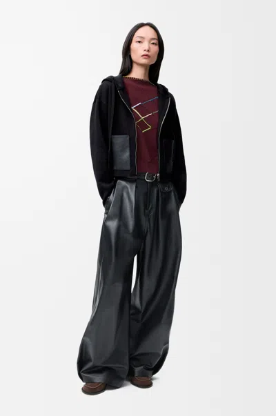 Loewe Zip-up Hoodie In Wool Size:l For Woman In Black