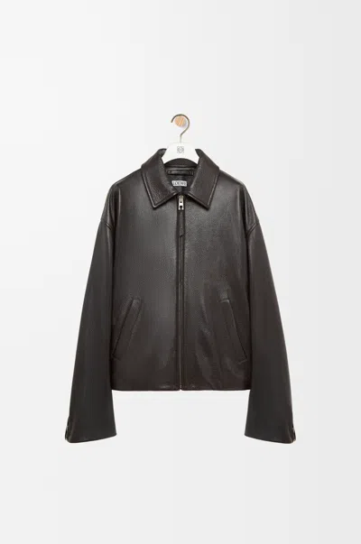 Loewe Long-sleeved Zip-up Leather Jacket In Brown
