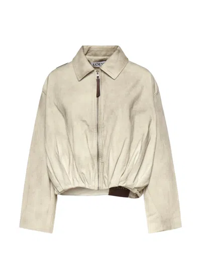 Loewe Light Grey Draped Cotton Jacket In White