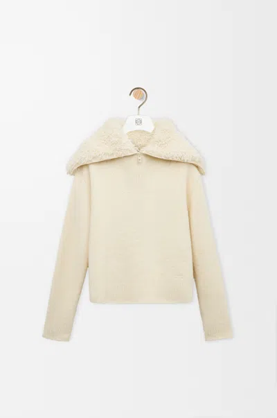 Loewe Zip-up Sweater In Wool Blend Size:xs For Woman In Ecru