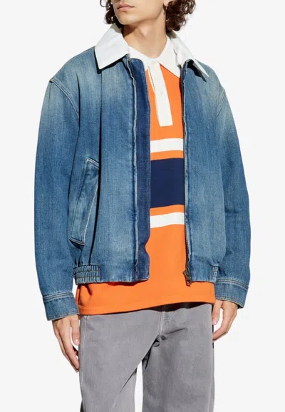 Loewe Zip-up Washed Denim Jacket In Blue